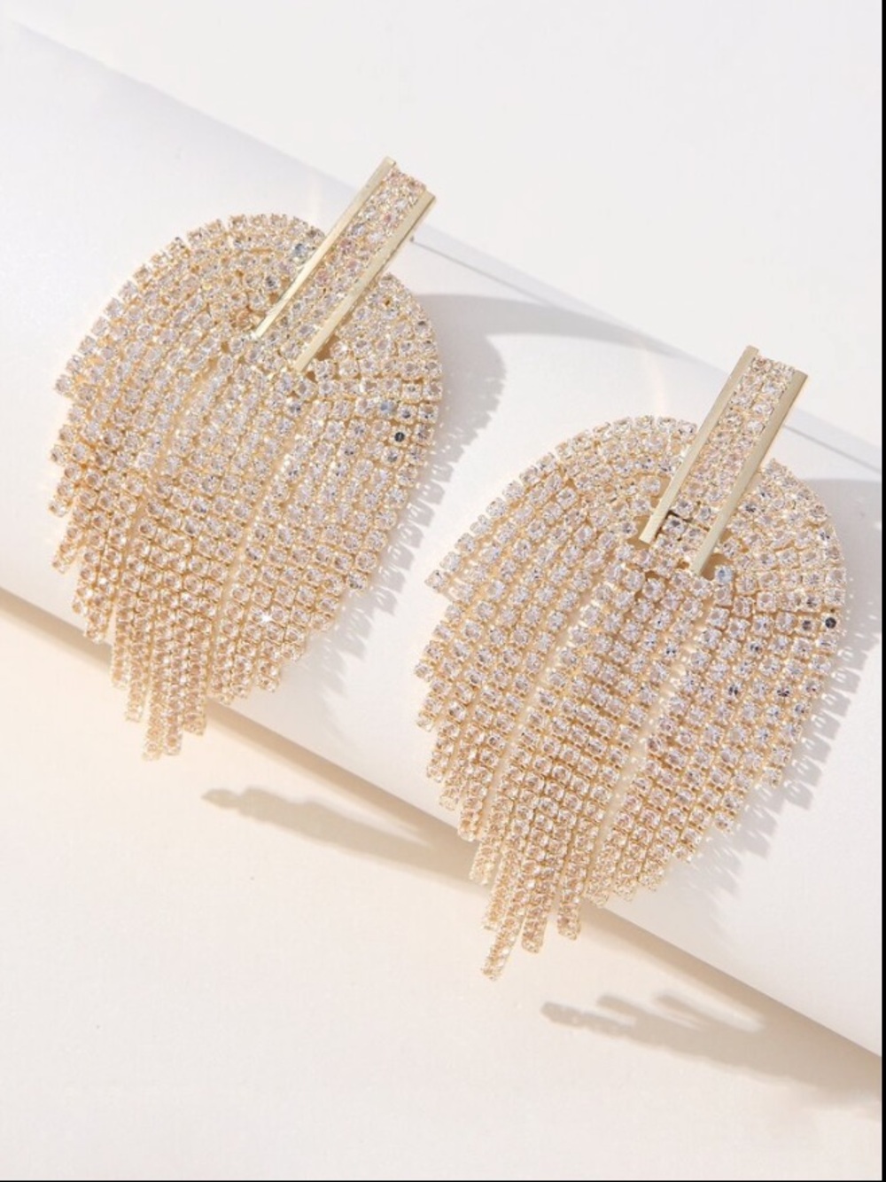 Luxury Gold Crystal Fringe Statement Earrings